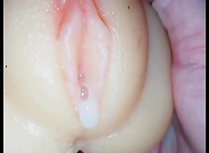 Nineteen year old chap fucking and creampie a pocket pussy