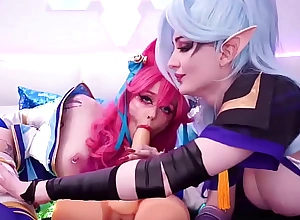 Ahri and Vayne with fake male host and illustrious toys
