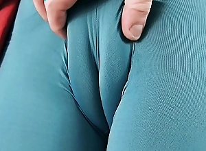Strapping ass brunette slut has Strapping cameltoe in spandex leotard