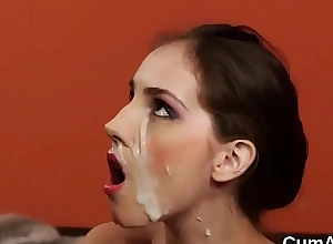 Kinky bombshell acquires cumshot on her face swallowing all the love juice
