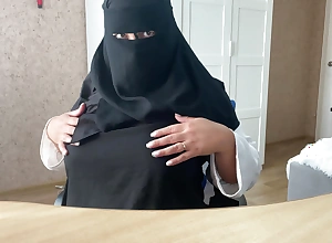 arabic muslim bird with big breast in hijab sits on web chat live