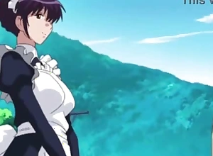 Busty hentai maid gives a lusty blowjob surrounding her master