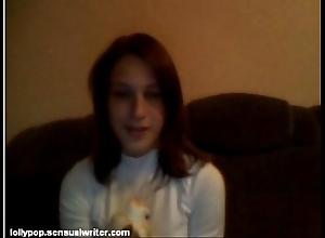 Russian legal age teenager sucks banana on webcam, softcore